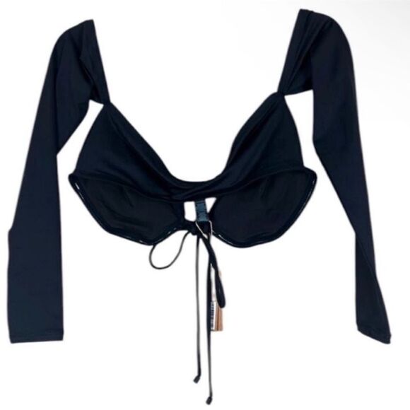 Skims NWT Recycled Swim Long Sleeve Bikini Top in Onyx Size Large - Picture 7 of 7